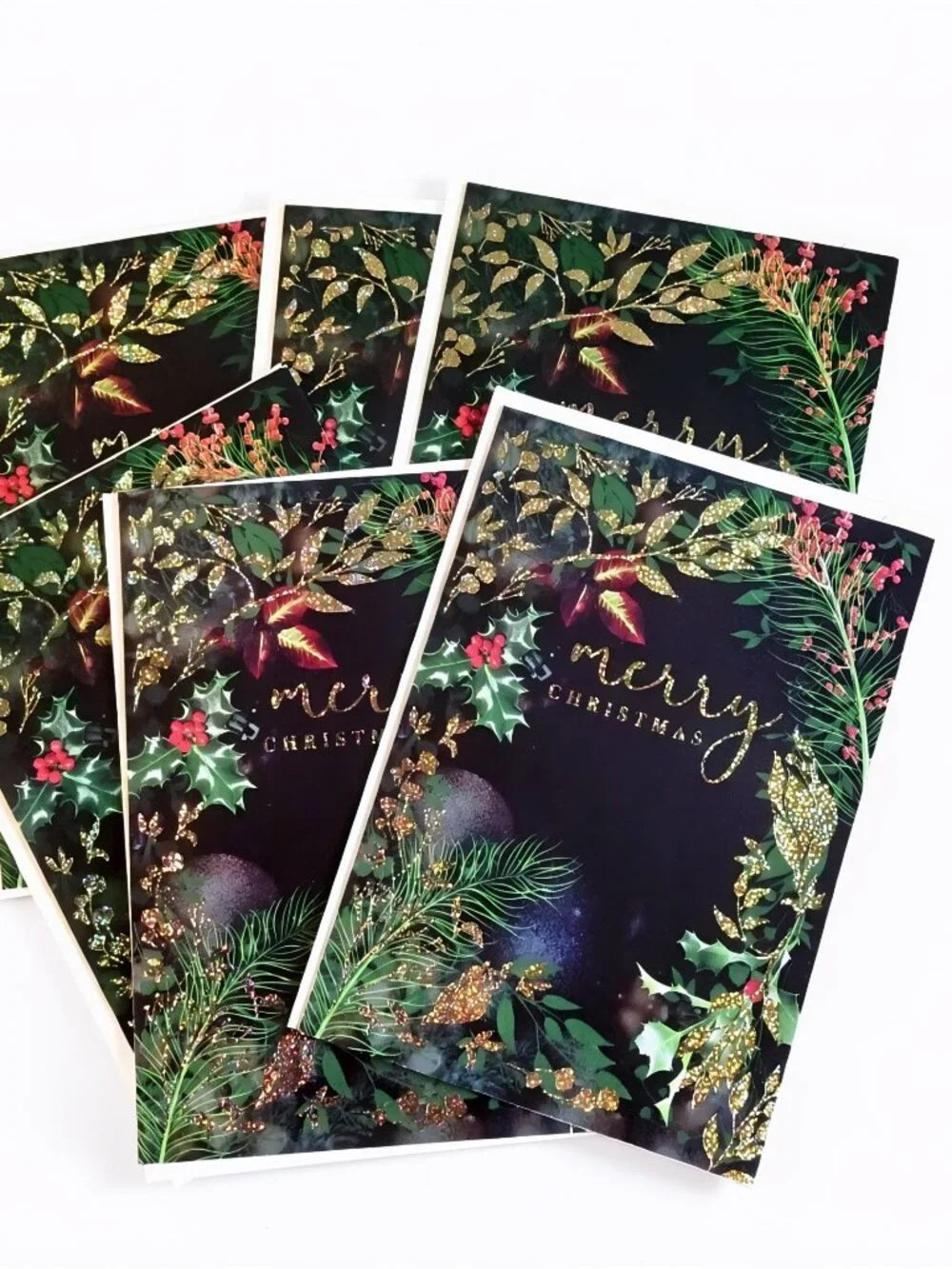 Luxury Black Gold Christmas Cards Set of 6 w/ Envelopes Merry Christmas